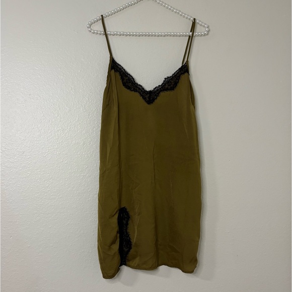 Out from Under UO Women Olive Green Lace Satin Slip Mini Dress - Picture 7 of 10